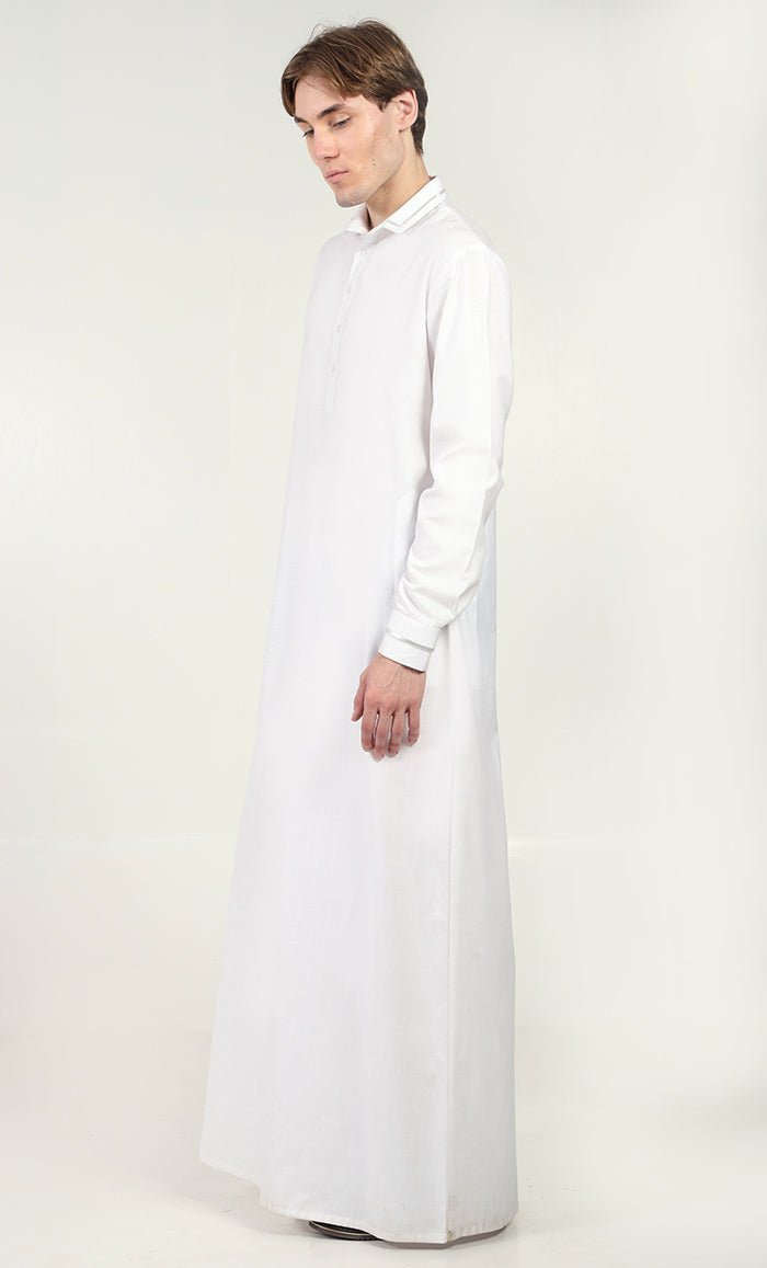 Men’s Elegant Polyester Poplin Thobe/Jubba with Silver Detailing - EastEssence.com