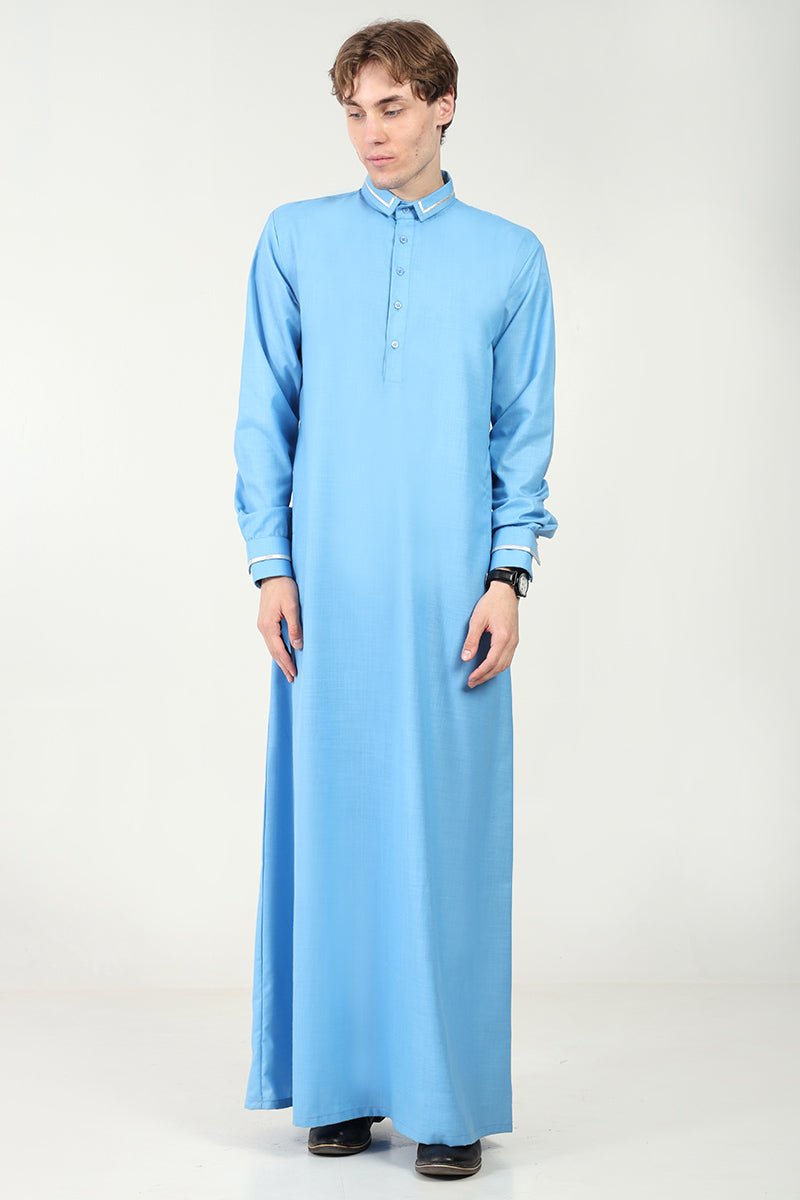 Men?? Elegant Polyester Poplin Thobe/Jubba with Silver Detailing - EastEssence.com
