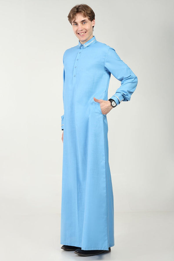 Men?? Elegant Polyester Poplin Thobe/Jubba with Silver Detailing - EastEssence.com
