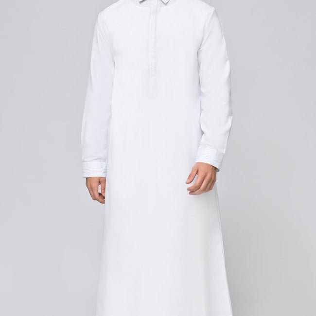 Men’s Islamic Formal Thobe with Pockets & Kufi – White