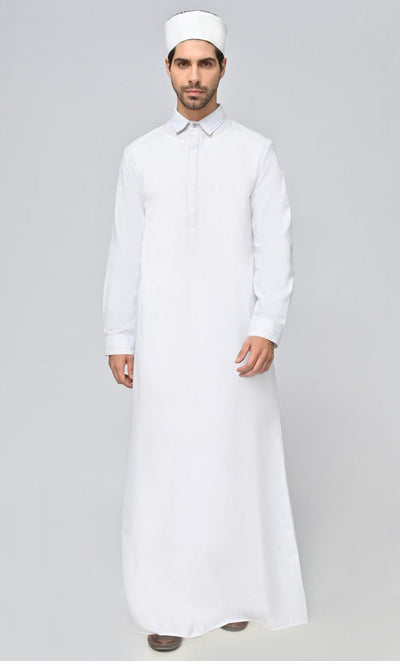 Mens Islamic Formal Thobe/Jubba With Pockets And Kufi - White ( 3XL - 54 ) - Final Sale - EastEssence.com