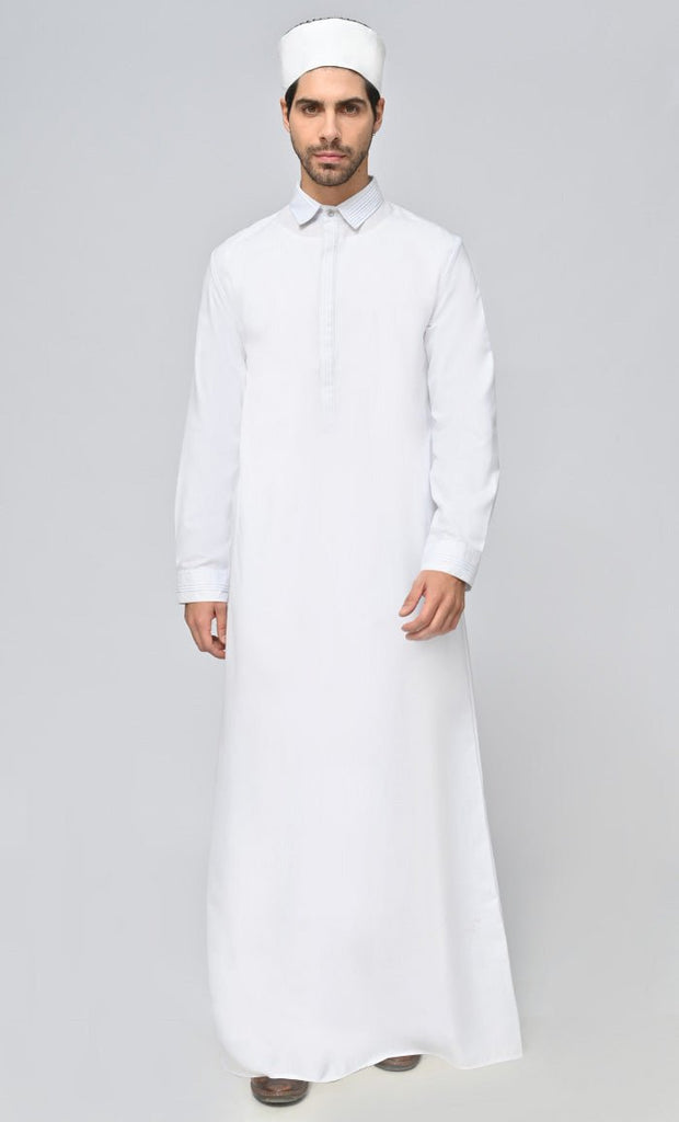 Mens Islamic Formal Thobe/Jubba With Pockets And Kufi - White ( 3XL - 54 ) - Final Sale - EastEssence.com