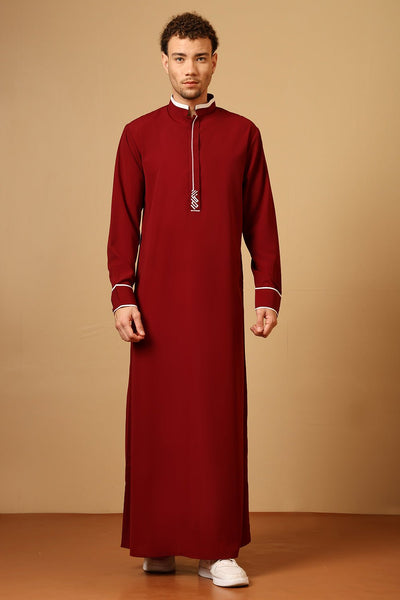 Men’s Nida Thobe with Contrast Piping & Embroidered Chest