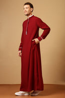 Men’s Nida Thobe with Contrast Piping & Embroidered Chest - EastEssence.com