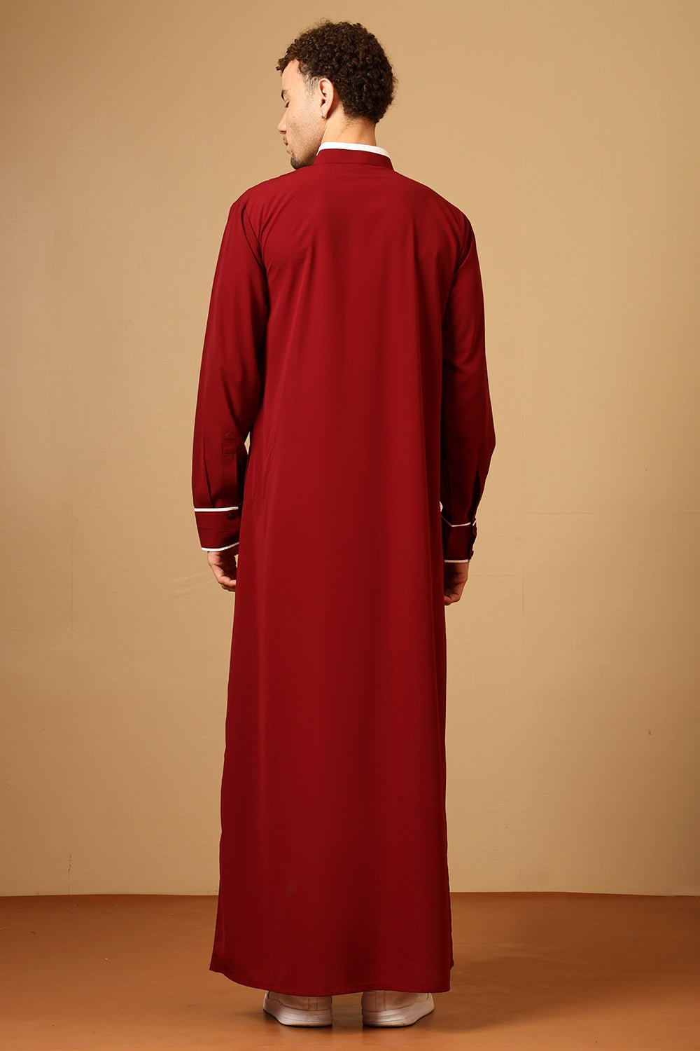 Men’s Nida Thobe with Contrast Piping & Embroidered Chest - EastEssence.com