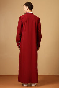 Men’s Nida Thobe with Contrast Piping & Embroidered Chest - EastEssence.com