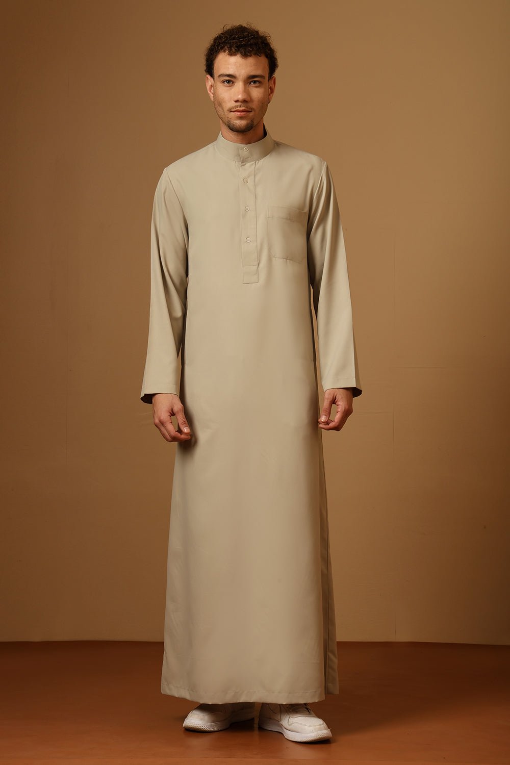 Men’s Poly Cotton Thobe with Band Collar & Side Pockets - EastEssence.com