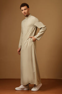 Men’s Poly Cotton Thobe with Band Collar & Side Pockets - EastEssence.com
