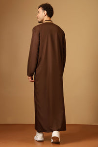Men’s Polyester Poplin Thobe with Embroidered Accent Placket - EastEssence.com