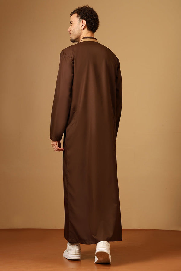 Men’s Polyester Poplin Thobe with Embroidered Accent Placket - EastEssence.com