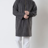 Mens Zipper Dark Grey Corduroy Tunic - EastEssence.com