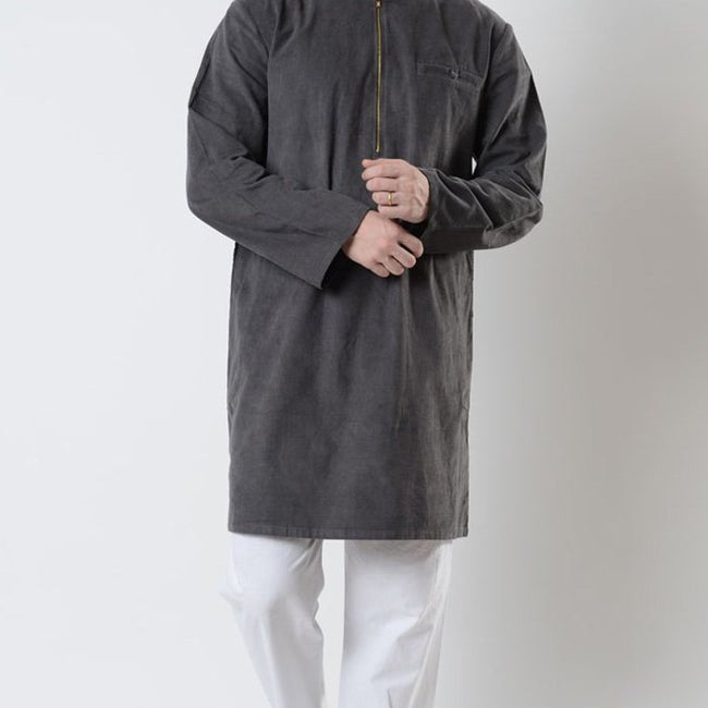 Mens Zipper Dark Grey Corduroy Tunic