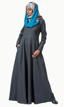Metallic eyelets detail flared abaya dress - EastEssence.com