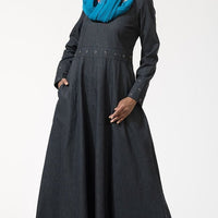 Metallic eyelets detail flared abaya dress - EastEssence.com