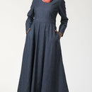 Metallic eyelets detail flared abaya dress - EastEssence.com