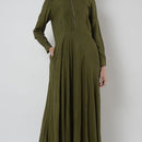 Metallic Zipper Detail Fit And Flared Abaya Dress - EastEssence.com