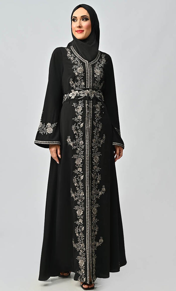 Mexico Moroccan Style Beautiful Sequins And Zari Work Detailing Abaya - EastEssence.com