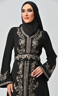 Mexico Moroccan Style Beautiful Sequins And Zari Work Detailing Abaya - EastEssence.com
