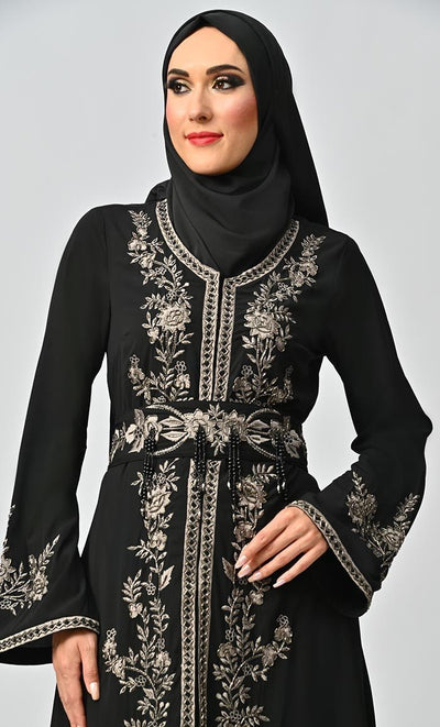 Mexico Moroccan Style Beautiful Sequins And Zari Work Detailing Abaya - EastEssence.com