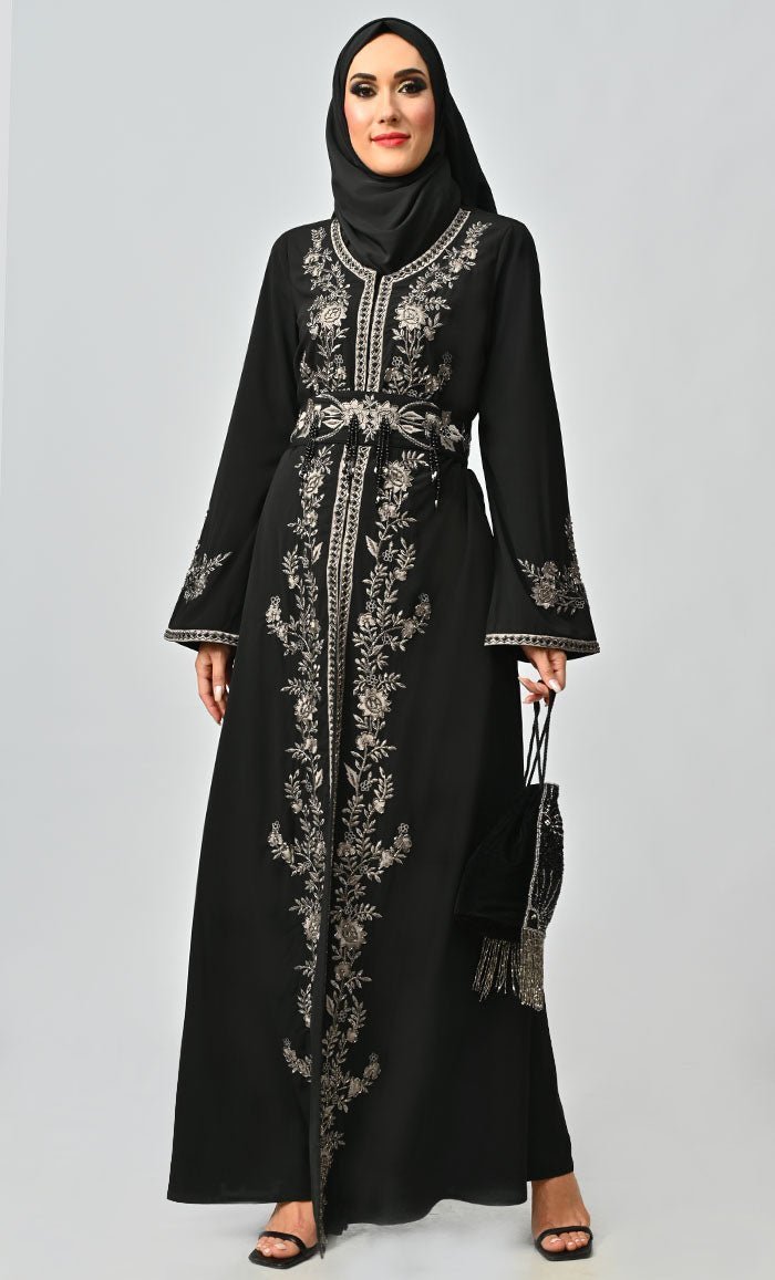 Mexico Moroccan Style Beautiful Sequins And Zari Work Detailing Abaya - EastEssence.com