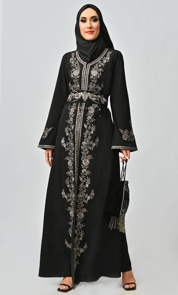 Mexico Moroccan Style Beautiful Sequins And Zari Work Detailing Abaya - EastEssence.com