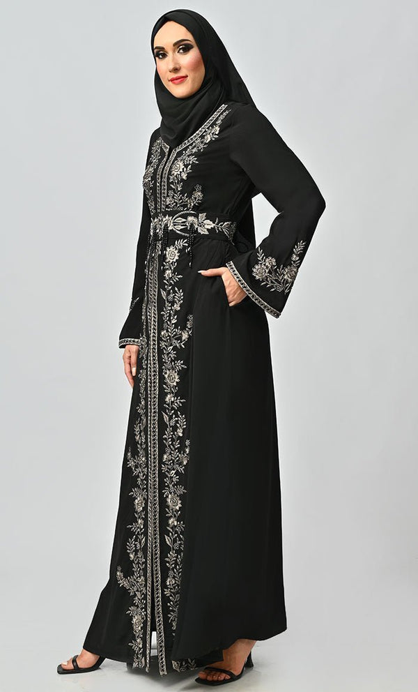 Mexico Moroccan Style Beautiful Sequins And Zari Work Detailing Abaya - EastEssence.com