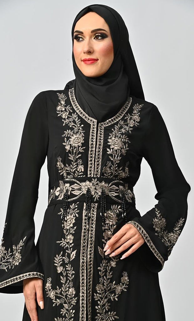 Mexico Moroccan Style Beautiful Sequins And Zari Work Detailing Abaya - Final Sale - EastEssence.com