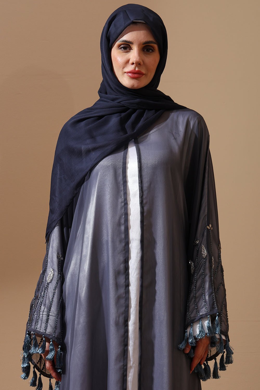 Midnight Mist Embellished Sheer Abaya - EastEssence.com