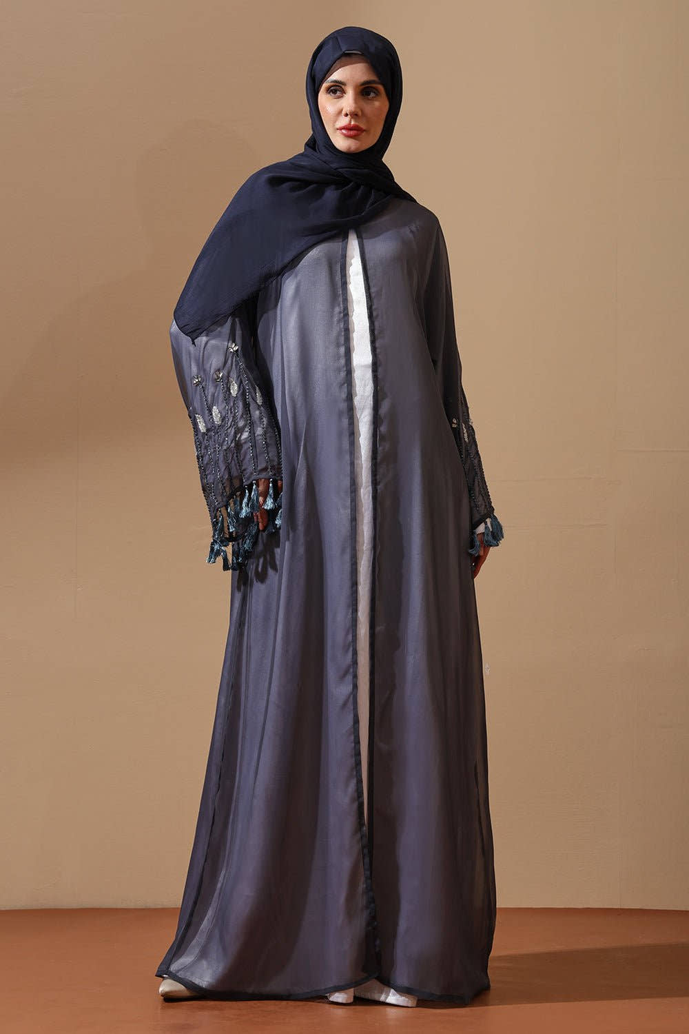 Midnight Mist Embellished Sheer Abaya - EastEssence.com