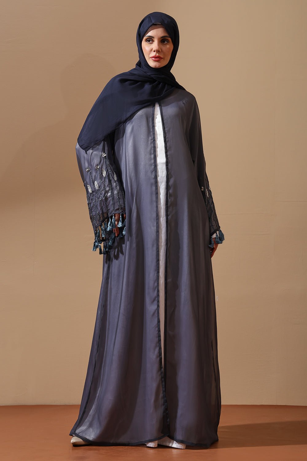 Midnight Mist Embellished Sheer Abaya - EastEssence.com