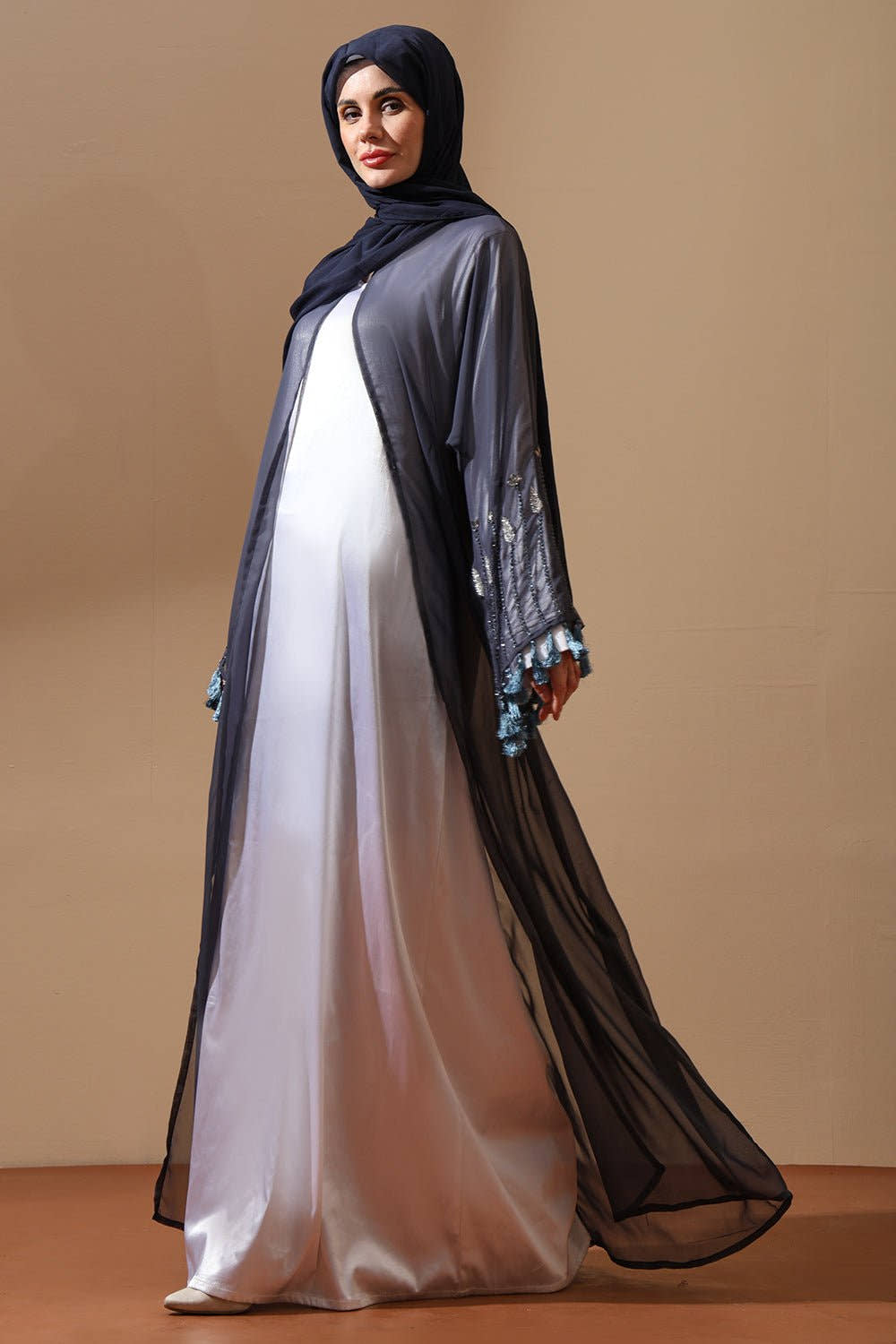 Midnight Mist Embellished Sheer Abaya - EastEssence.com