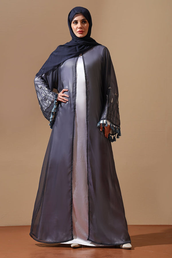 Midnight Mist Embellished Sheer Abaya - EastEssence.com