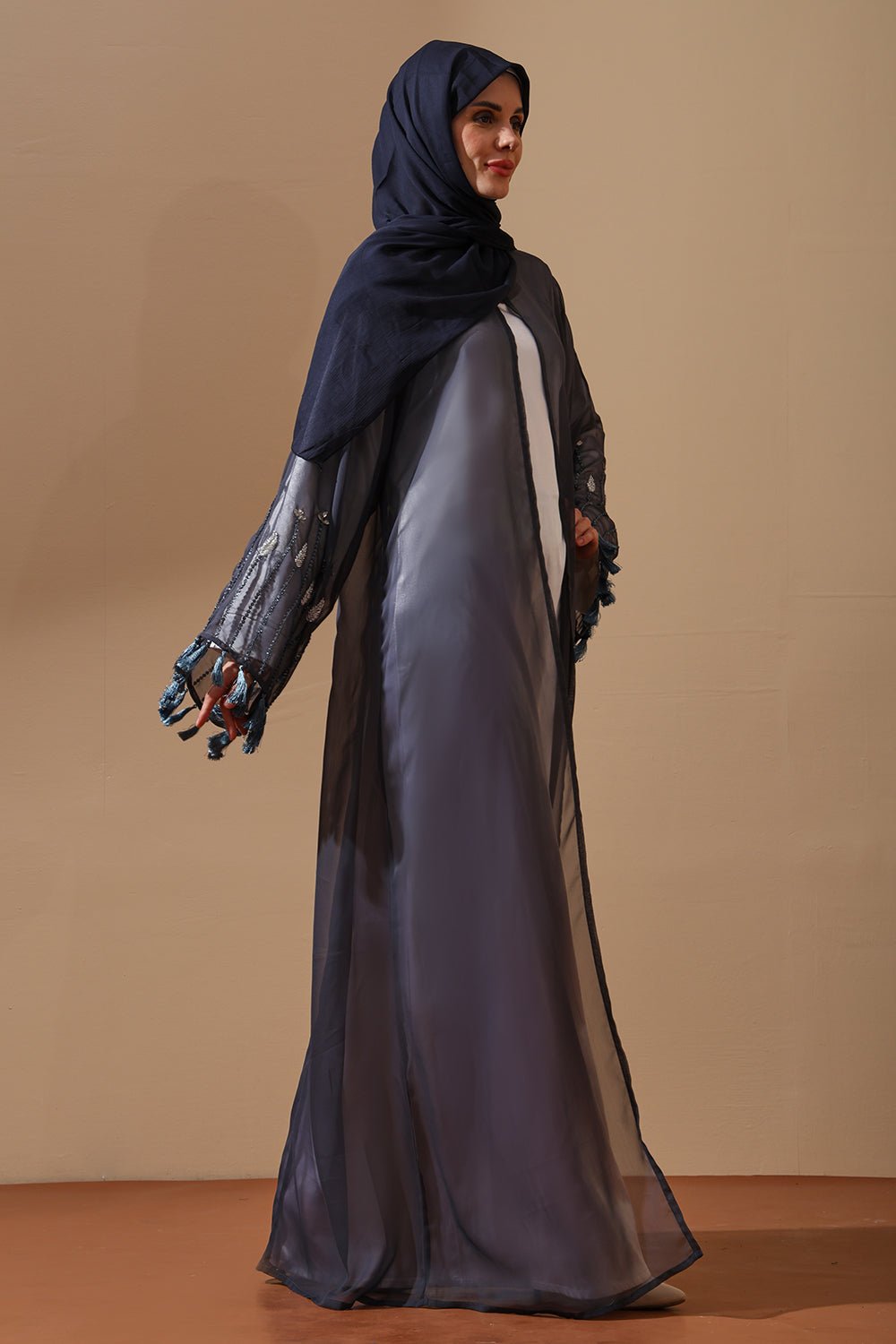 Midnight Mist Embellished Sheer Abaya - EastEssence.com