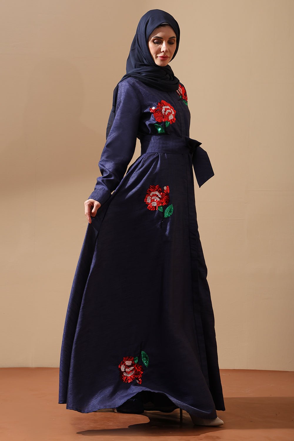 Midnight Rose Embellished Belted Abaya - EastEssence.com