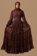 Mocha Grace Tiered Flared Maxi Abaya - EastEssence.com