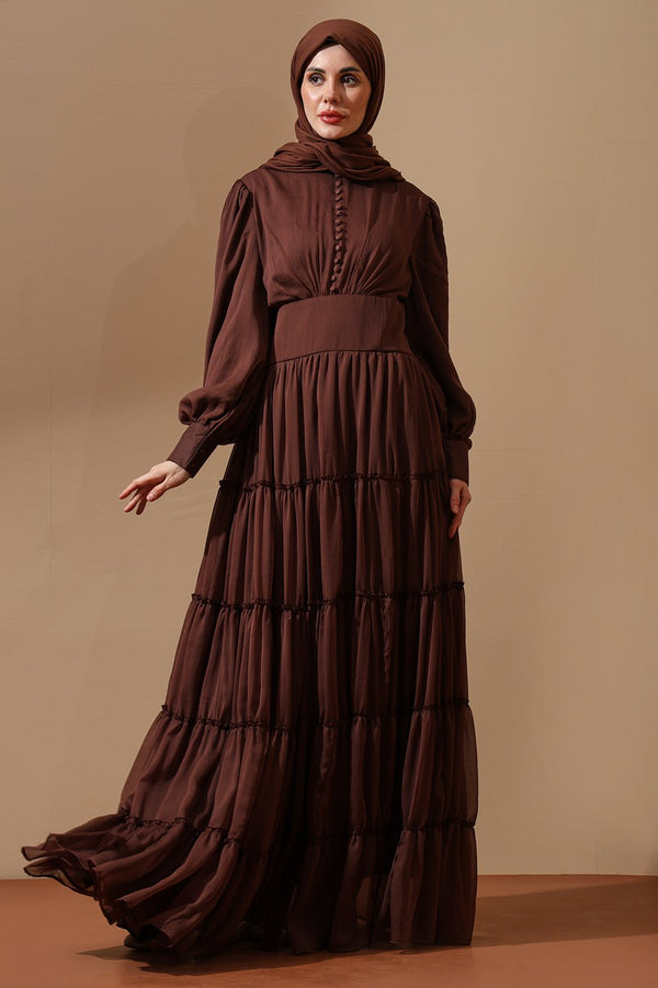 Mocha Grace Tiered Maxi Abaya Dress - EastEssence.com