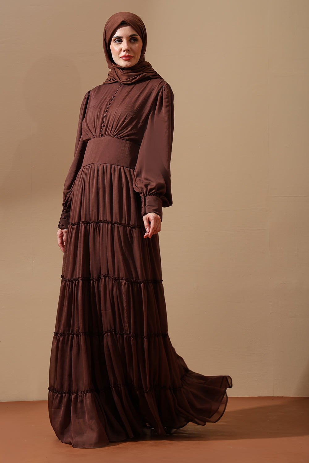 Mocha Grace Tiered Maxi Abaya Dress - EastEssence.com