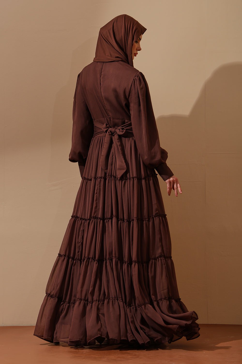 Mocha Grace Tiered Maxi Abaya Dress - EastEssence.com