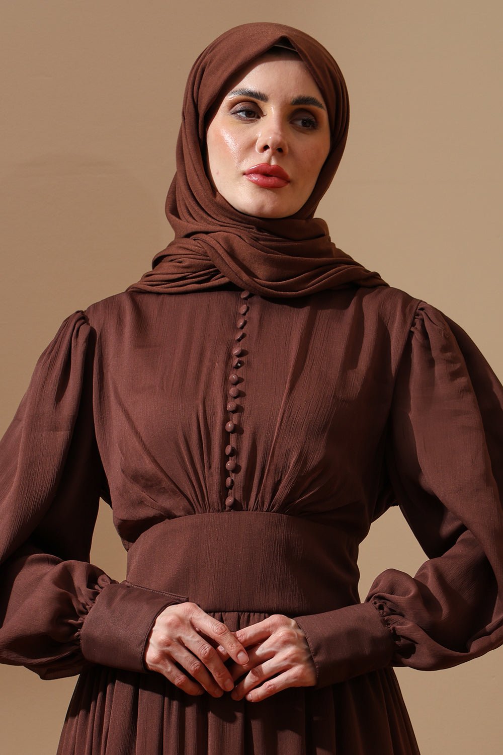 Mocha Grace Tiered Maxi Abaya Dress - EastEssence.com