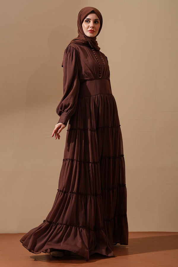 Mocha Grace Tiered Maxi Abaya Dress - EastEssence.com