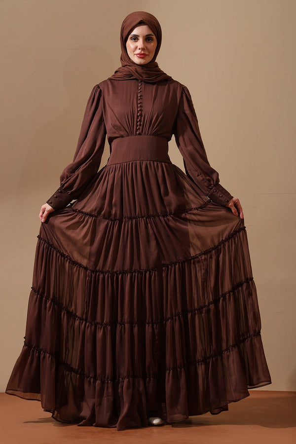 Mocha Grace Tiered Maxi Abaya Dress - EastEssence.com