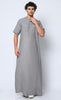 Modern Classic: Men's Grey Thobe with Embroidered Motif and Pockets