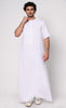 Modern Classic: Men's White Thobe with Embroidered Motif and Pockets