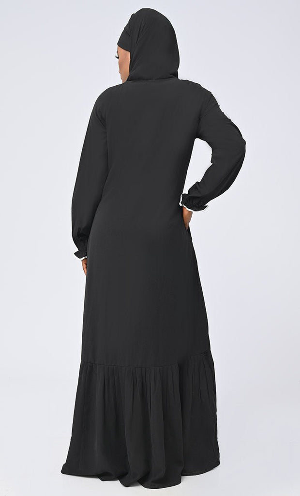 Modest Arabic Inida White Embroidered Abaya With Pockets - Final Sale - EastEssence.com