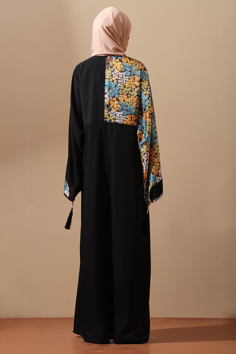 Modest Black Maxi Abaya with Colorful Sleeve Accents - EastEssence.com