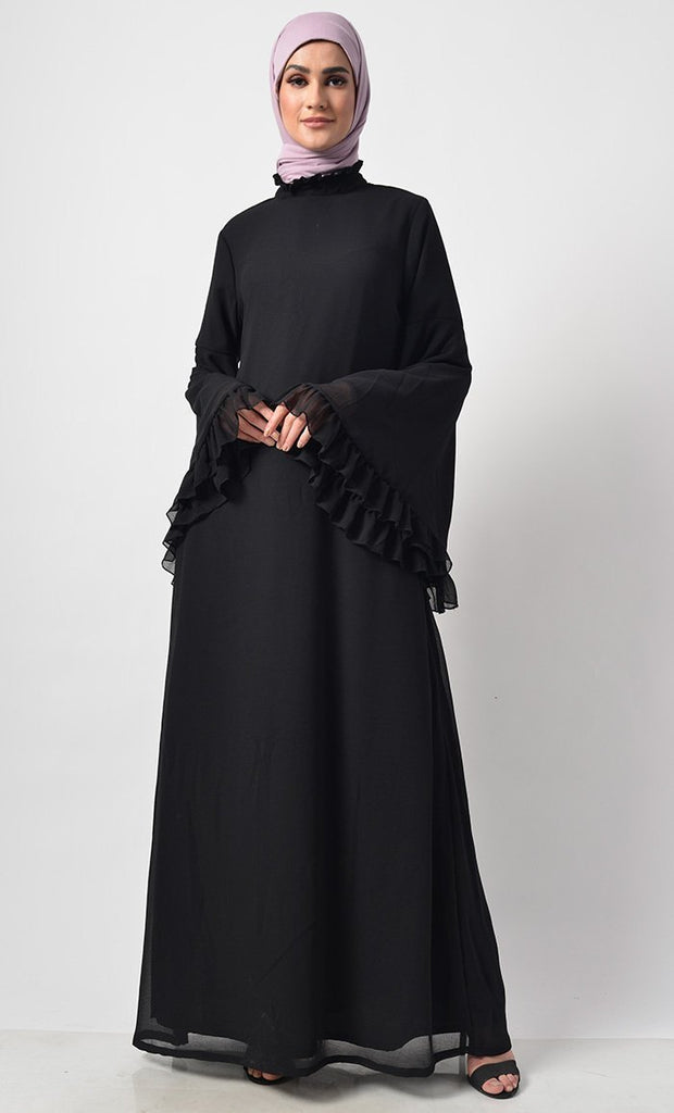 Modest Black Trendy Victorian Neck Abaya Dress - Final Sale - EastEssence.com