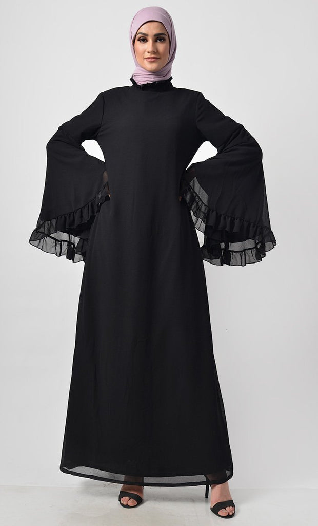 Modest Black Trendy Victorian Neck Abaya Dress - Final Sale - EastEssence.com