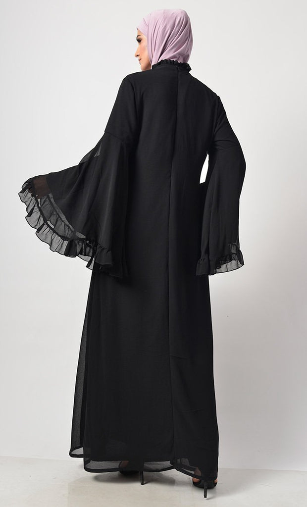 Modest Black Trendy Victorian Neck Abaya Dress - Final Sale - EastEssence.com