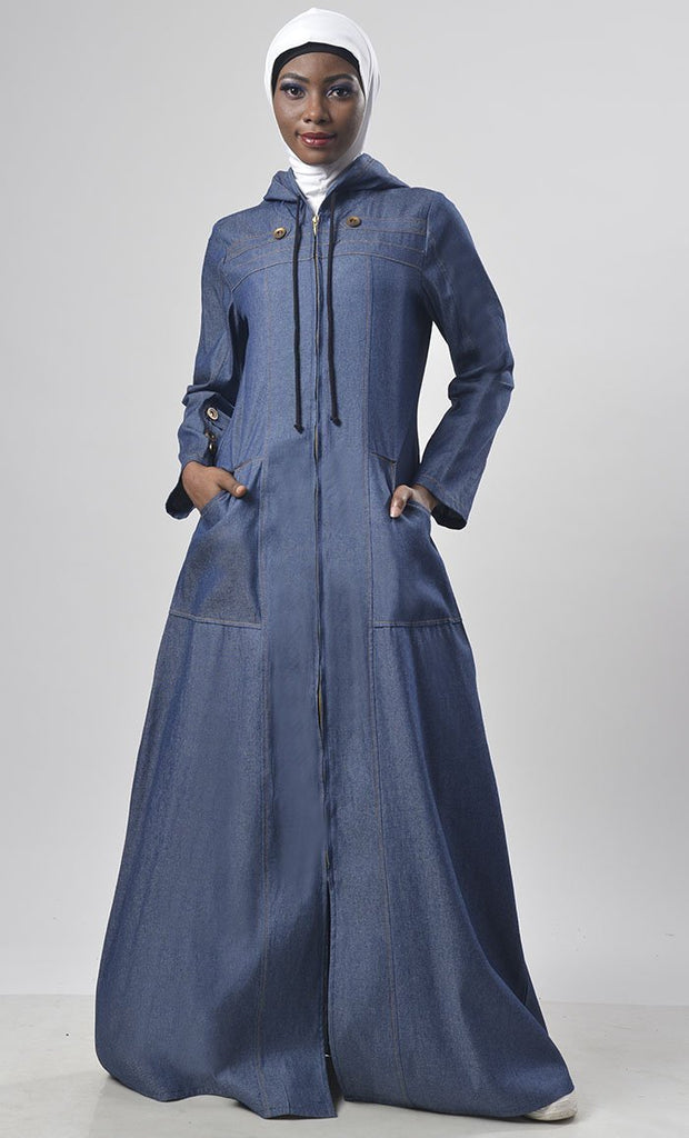 Modest Denim Hoodie Style Abaya - Final Sale - EastEssence.com