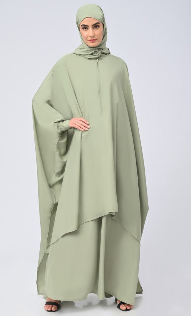 Modest Islamic Front Zipper Double Layer Dress For Women (2Pcset+Hijab) - Final Sale - EastEssence.com